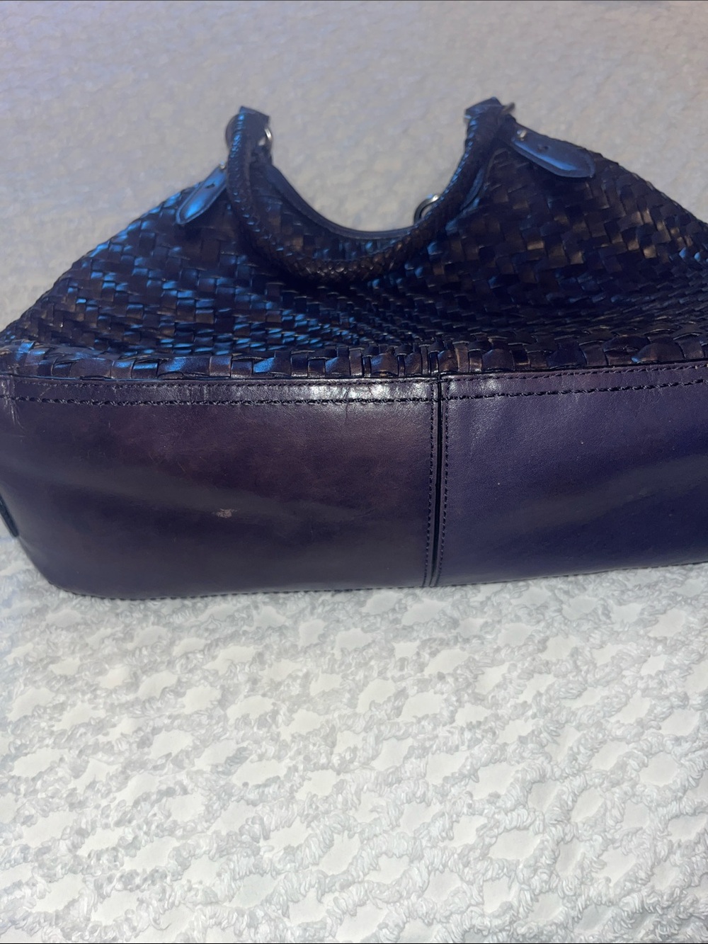 Cole Haan Woven Leather Shoulder Bag - Navy Blue Leather - Picture 12 of 12